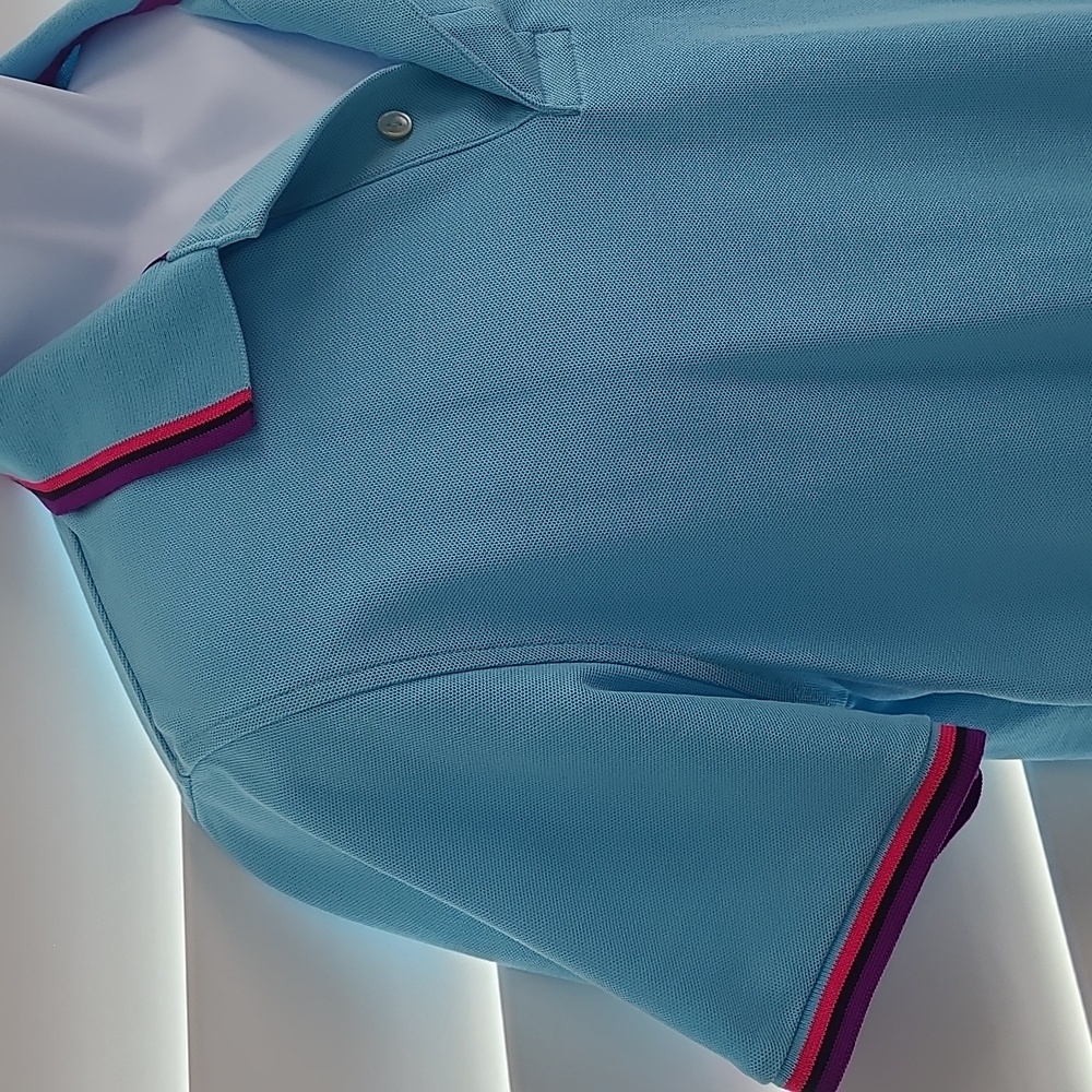 Psycho Bunny Hudson Men's Polo - Sky Blue with Purple & Hot Pink Trim - Picture 9 of 10